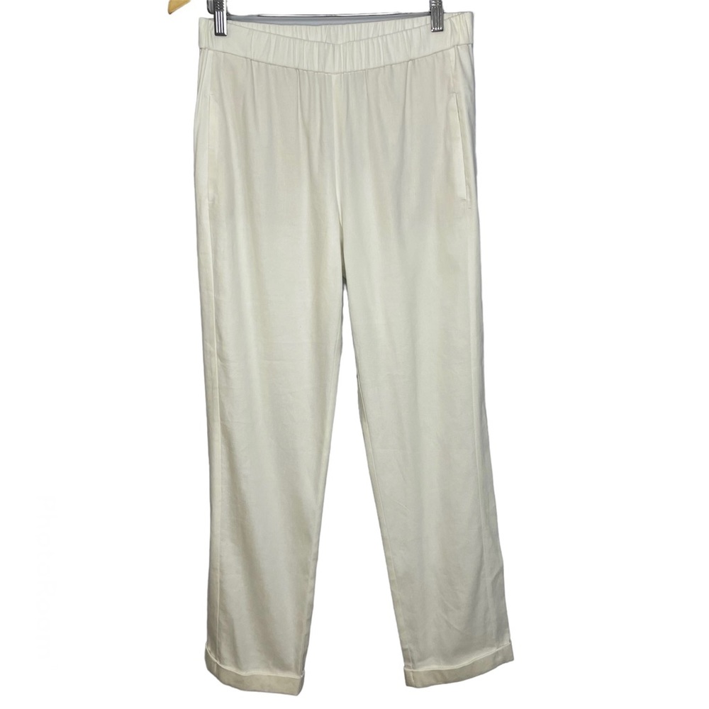 J. Jill Linen Stretch Pull On Pants Off White Elastic Waist